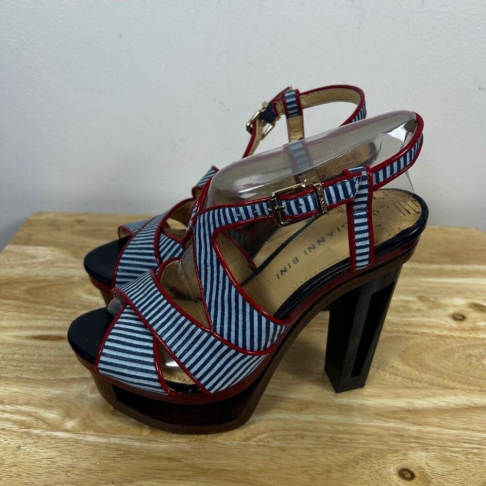 Gianni Bini Elise Platform Heels Womens 6.5 M Navy White Striped Red Trim